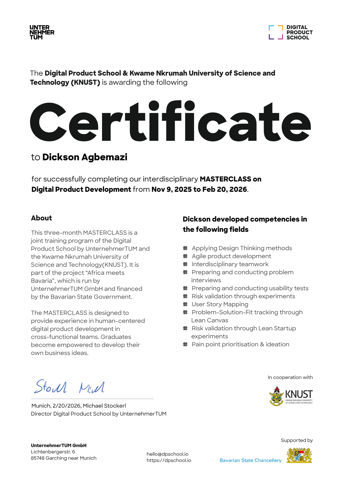 Preview of the certificate